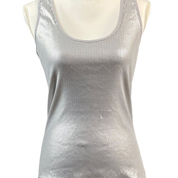 Cache Tank Top Size Small Sleeveless Metallic Front Silver Y2K Glam Date Night - Picture 2 of 7